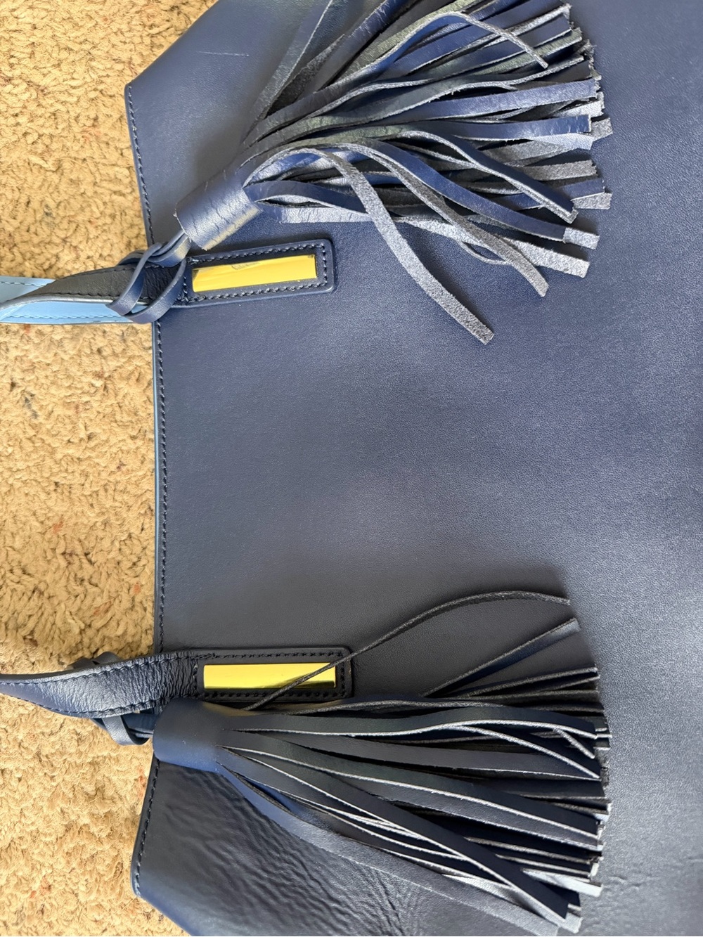 Joy & Iman Navy Leather Tote with Fringe Tassels - Picture 2 of 3